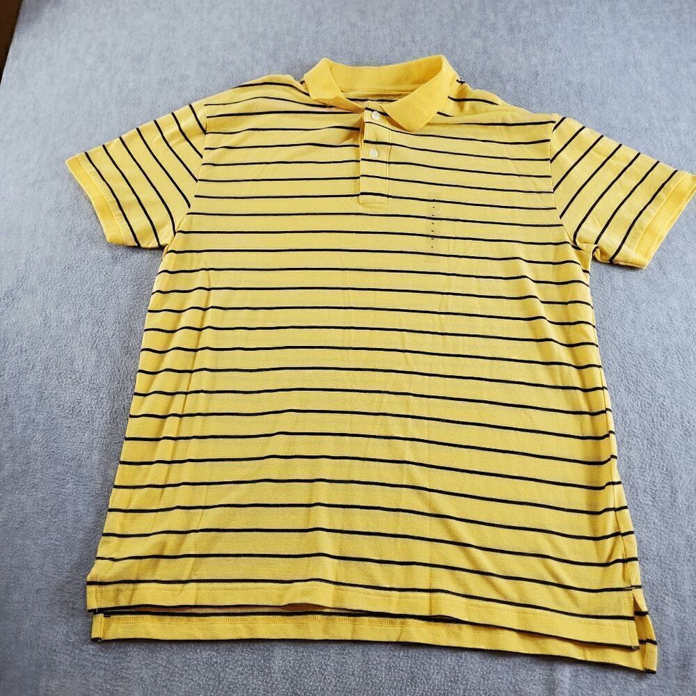 Gap Shirt Men XL Yellow Striped Polo Golf Performance Short Sleeve High Low Slit